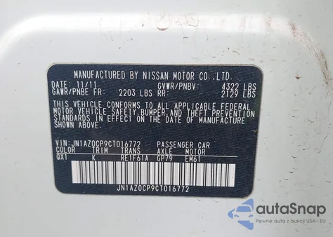 2012 Nissan Leaf Sl z USA, uszkodzony, nr VIN JN1AZ0CP9CT016772